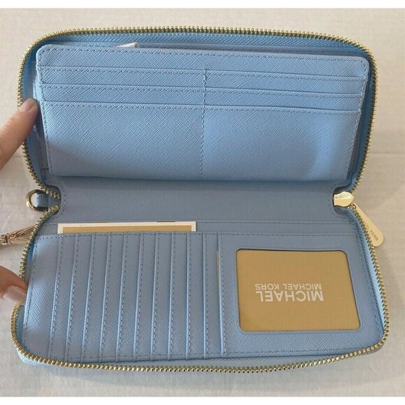 S Michael Kors Continental Wallet Wristlet Pale Blue Leather 35T7GTVE7L NWT - Picture 3 of 6